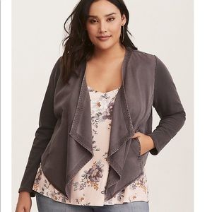 Grey knit to woven drape jacket